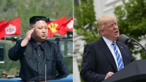 Kim Jong-un, left, Donald Trump, right